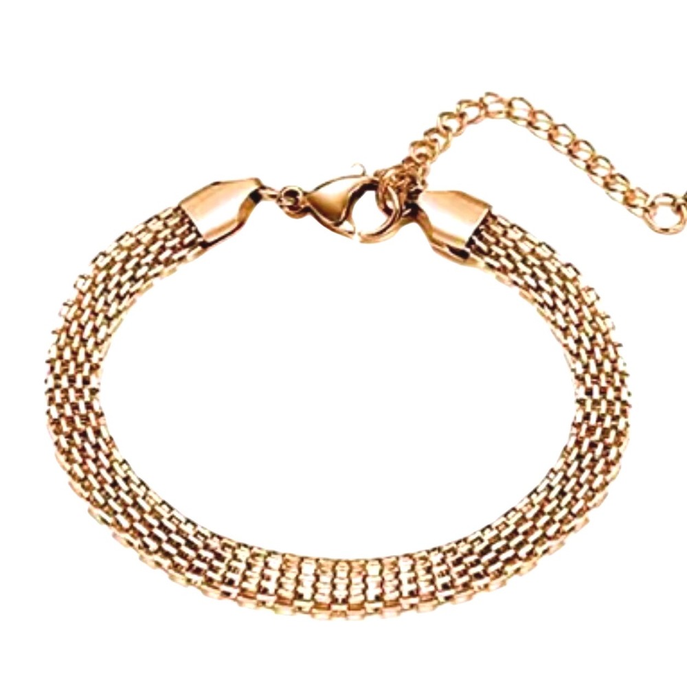 Gold Mesh 18 Karat Gold Chain Bracelet Adjustable Clasp‎ Gift Pouch NEW